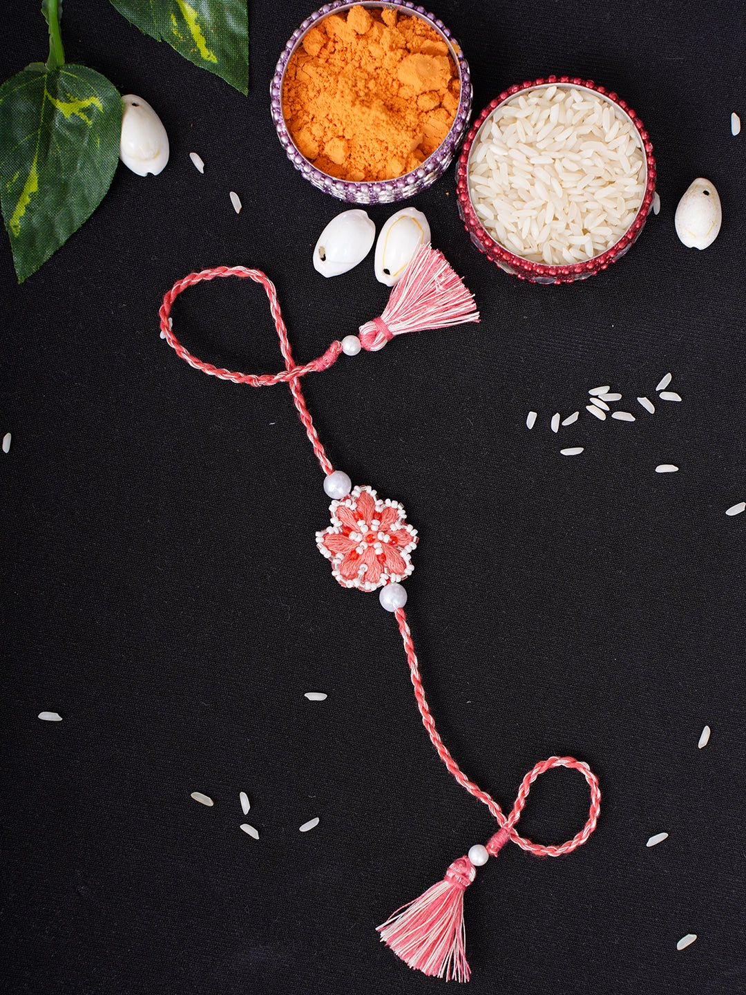 Ada Hand Embroidered Rust Cotton Raksha Sutra Rakhi With Cutdana Work_1