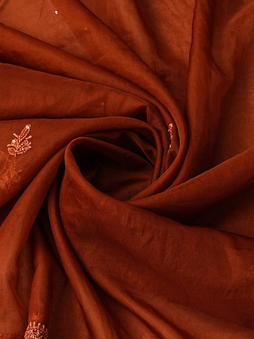 Ada Hand Embroidered Rust Organza Unstitched Lucknowi Chikankari Kurta Dupatta Set With Cutdana Work 01A789383