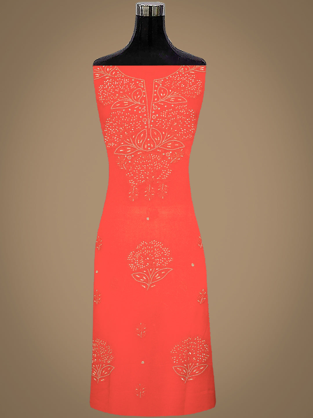 Ada Hand Embroidered Rust Viscose Georgette Lucknowi Chikankari Unstitched Kurta Dupatta Set With Cutdana Work 01A792845