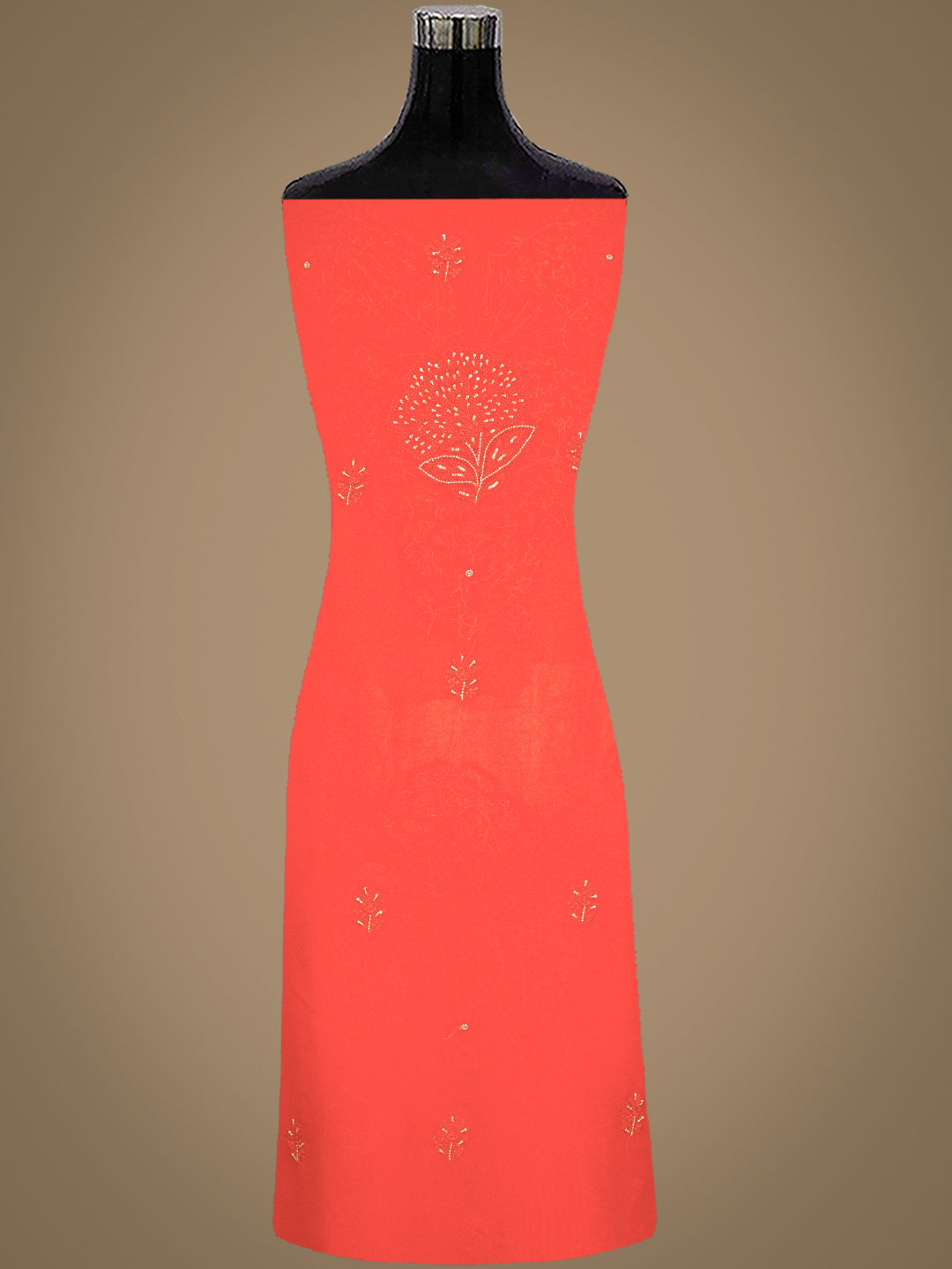 Ada Hand Embroidered Rust Viscose Georgette Lucknowi Chikankari Unstitched Kurta Dupatta Set With Cutdana Work 01A792845