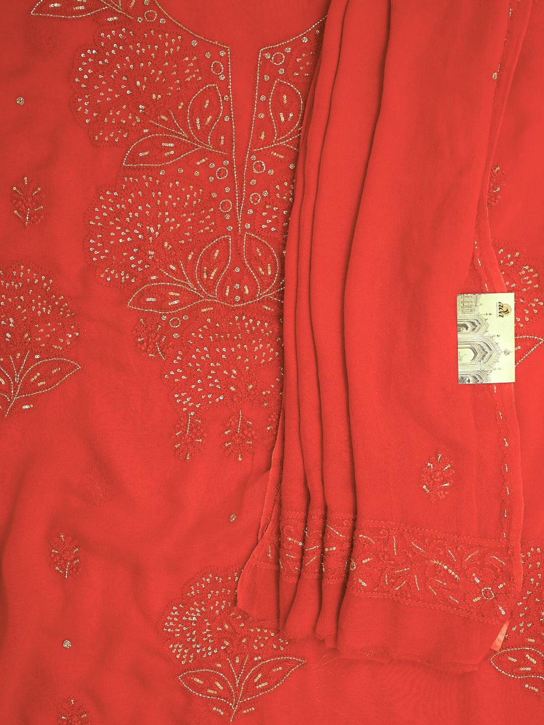 Ada Hand Embroidered Rust Viscose Georgette Lucknowi Chikankari Unstitched Kurta Dupatta Set With Cutdana Work 01A792845