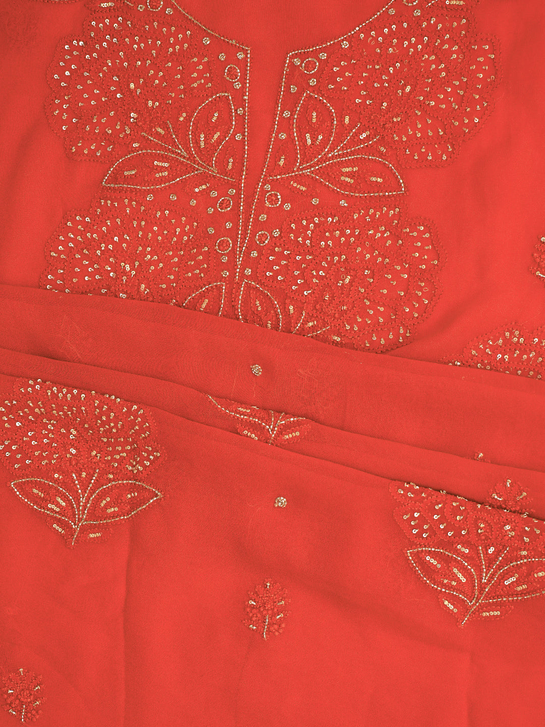Ada Hand Embroidered Rust Viscose Georgette Lucknowi Chikankari Unstitched Kurta Dupatta Set With Cutdana Work 01A792845