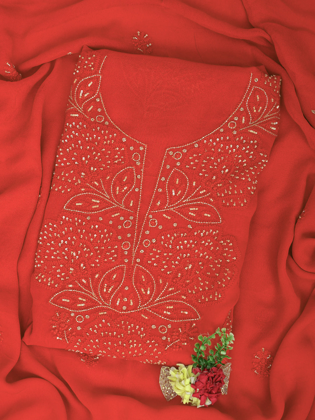 Ada Hand Embroidered Rust Viscose Georgette Lucknowi Chikankari Unstitched Kurta Dupatta Set With Cutdana Work 01A792845