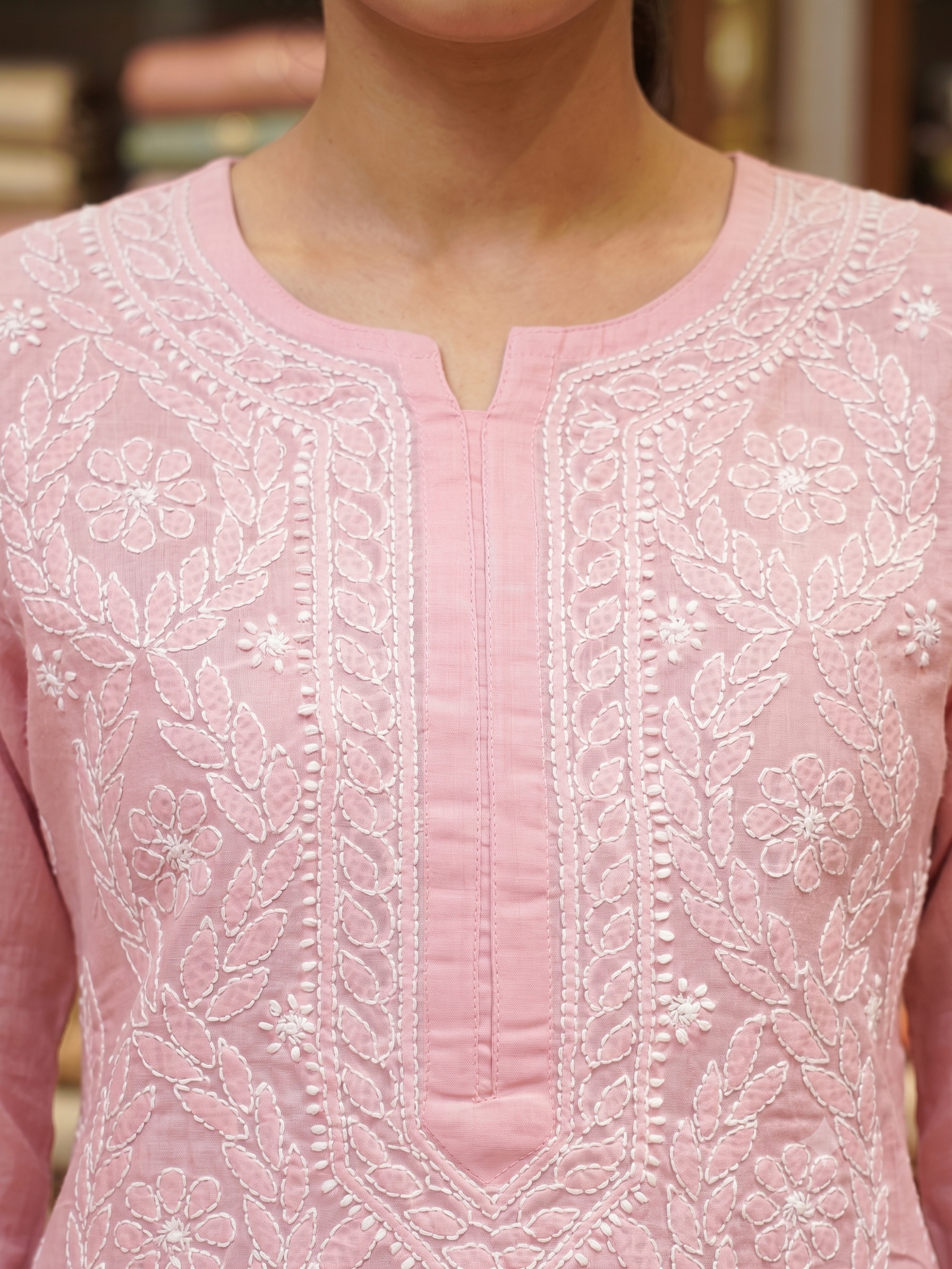 Ada Hand Embroidered Salmon Peach Cotton Lucknowi Chikankari Short Kurti A911604_2