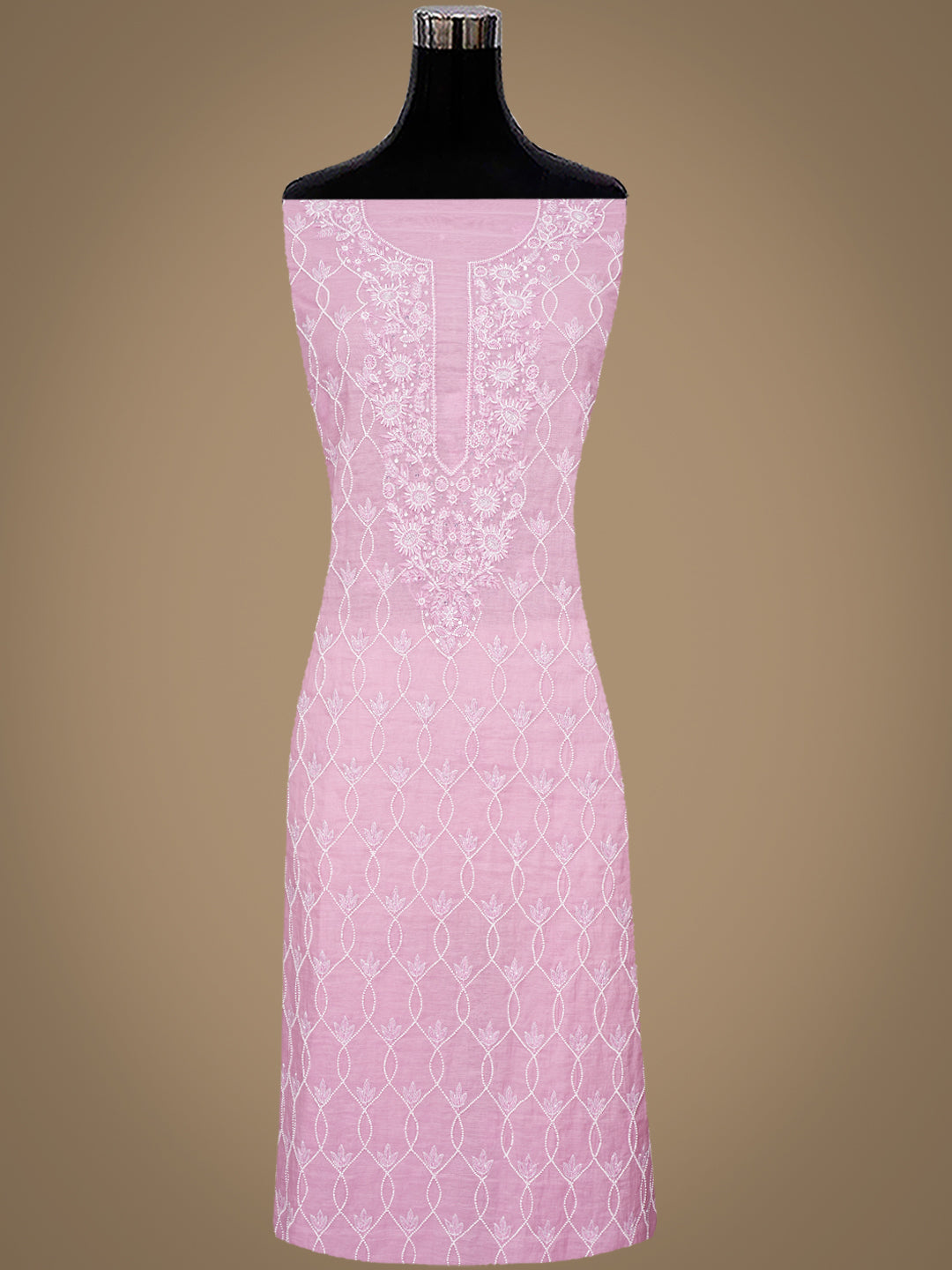 Ada Hand Embroidered Salmon Pink Chanderi Lucknowi Chikankari Unstitched Suit Piece With Pearl Work 01A997894