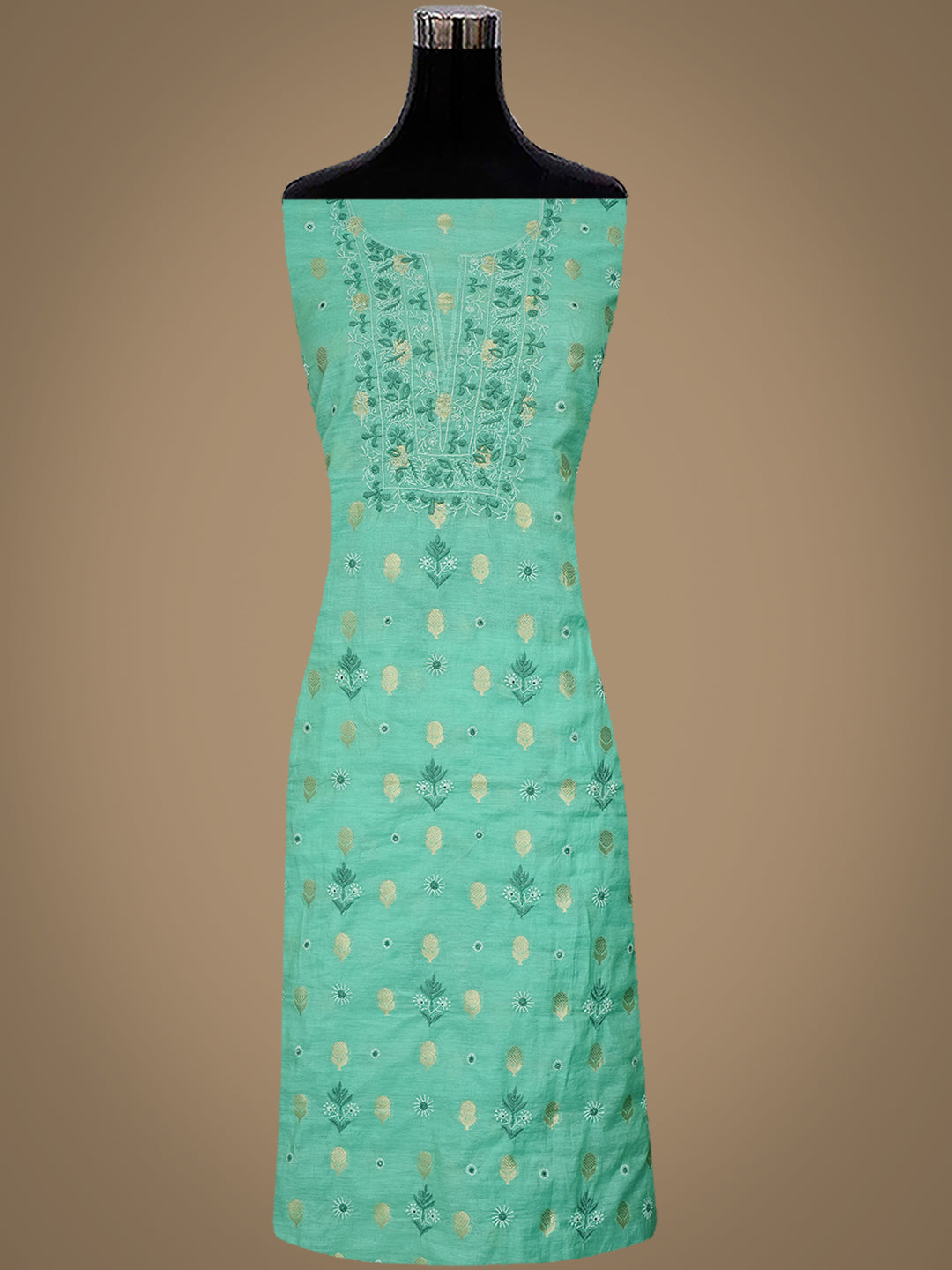 Ada Hand Embroidered Sea Green Chanderi Lucknowi Chikankari Unstitched Suit Piece 01A313763