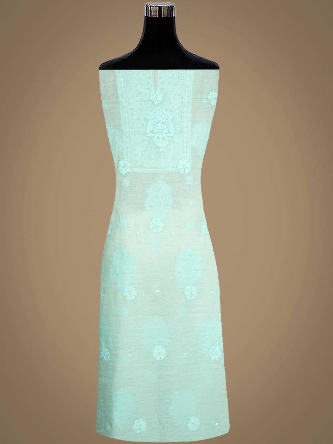 Ada Hand Embroidered Sea Green Chanderi Lucknowi Chikankari Unstitched Suite Set With Pearl Work 01A1010683