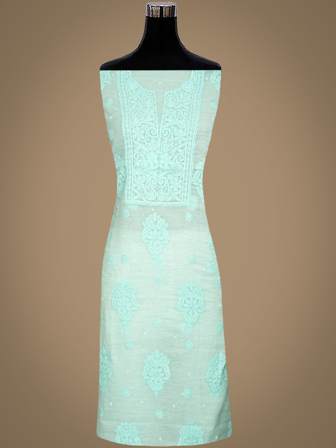 Ada Hand Embroidered Sea Green Chanderi Lucknowi Chikankari Unstitched Suite Set With Pearl Work 01A1010683