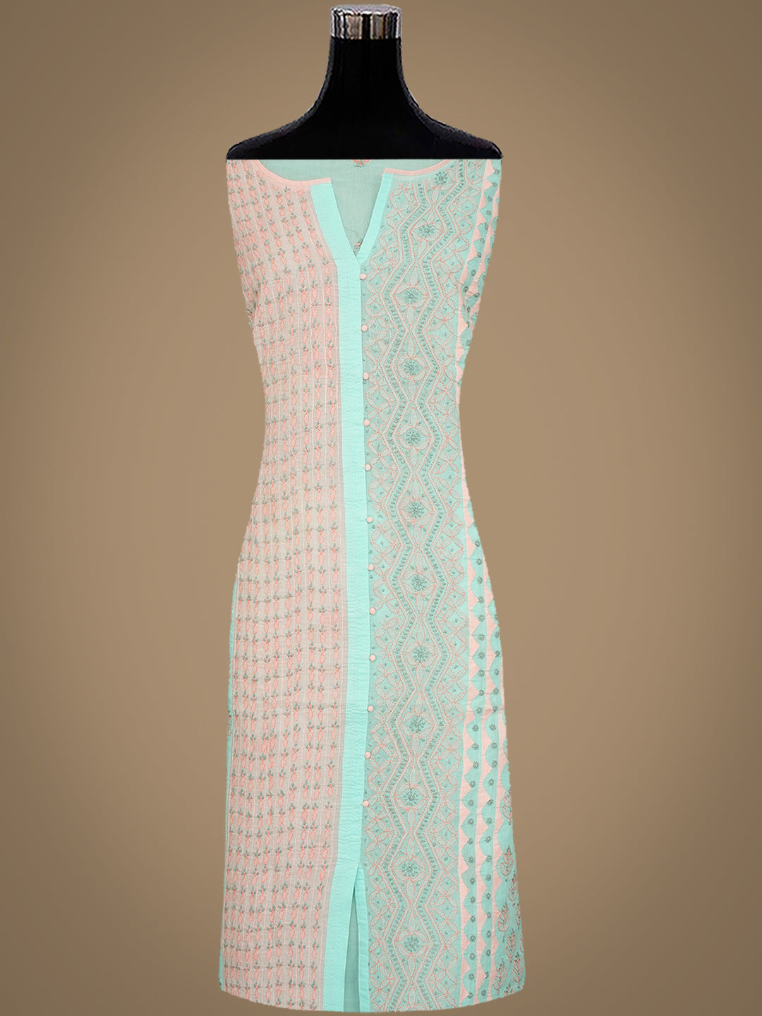 Sea Green Lucknowi Chikankari Semi Stitched Suit With Delicate Hand Embroidery
