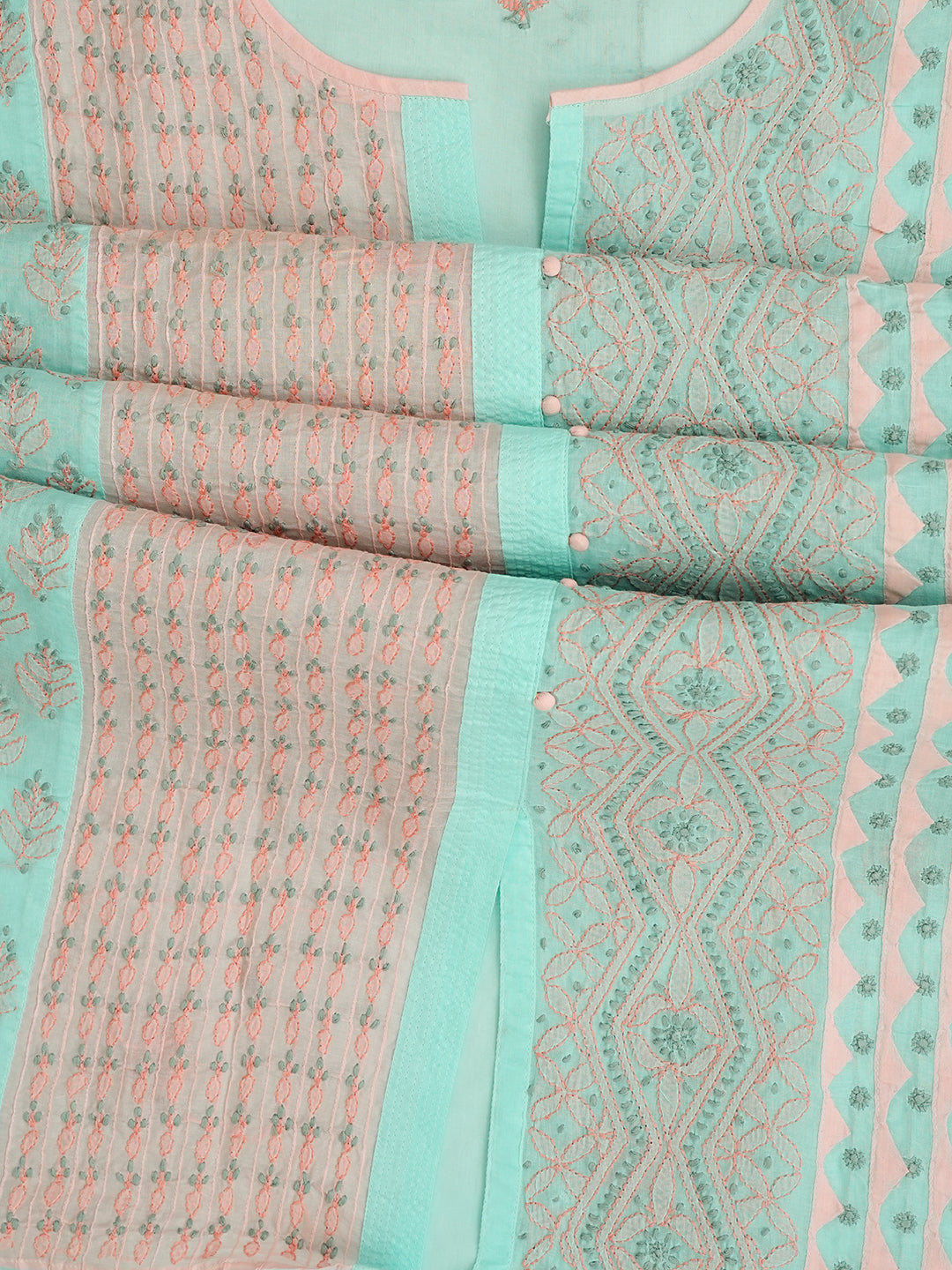 Premium Sea Green Cotton Semi Stitched Suit Piece For Festive Ethnic Wear