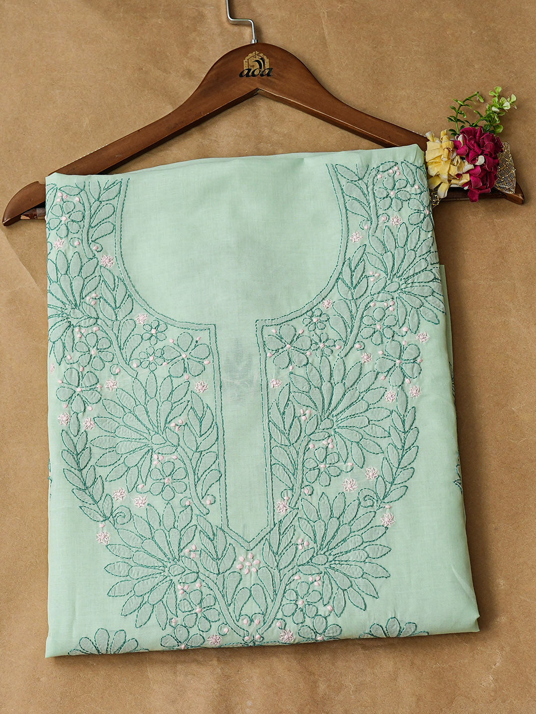 Ada Hand Embroidered Sea Green Cotton Lucknowi Chikankari Unstitched Kurta 01A991940