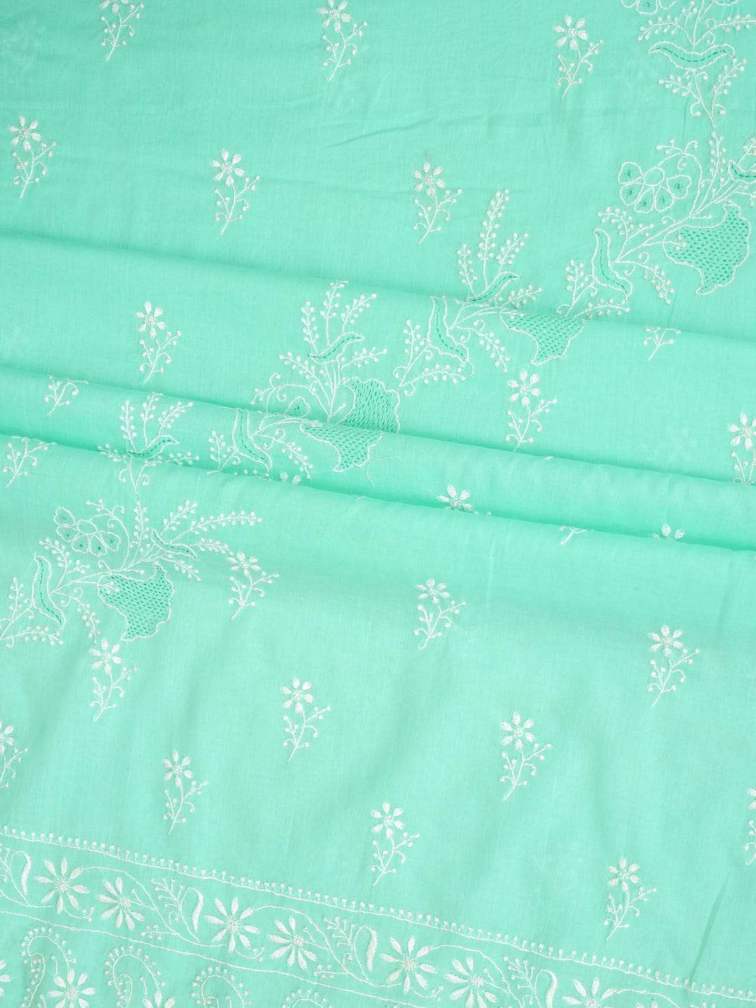Ada Hand Embroidered Sea Green Cotton Lucknowi Chikankari Unstitched Kurta Dupatta Set 01A642083