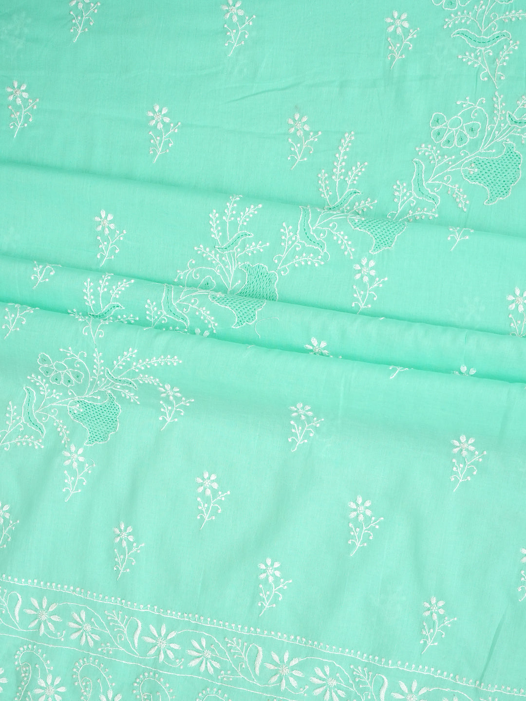 Ada Hand Embroidered Sea Green Cotton Lucknowi Chikankari Unstitched Kurta Dupatta Set 01A642083