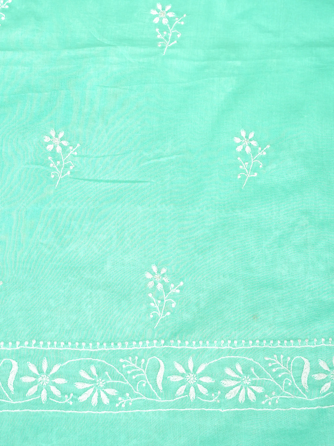 Ada Hand Embroidered Sea Green Cotton Lucknowi Chikankari Unstitched Kurta Dupatta Set 01A642083