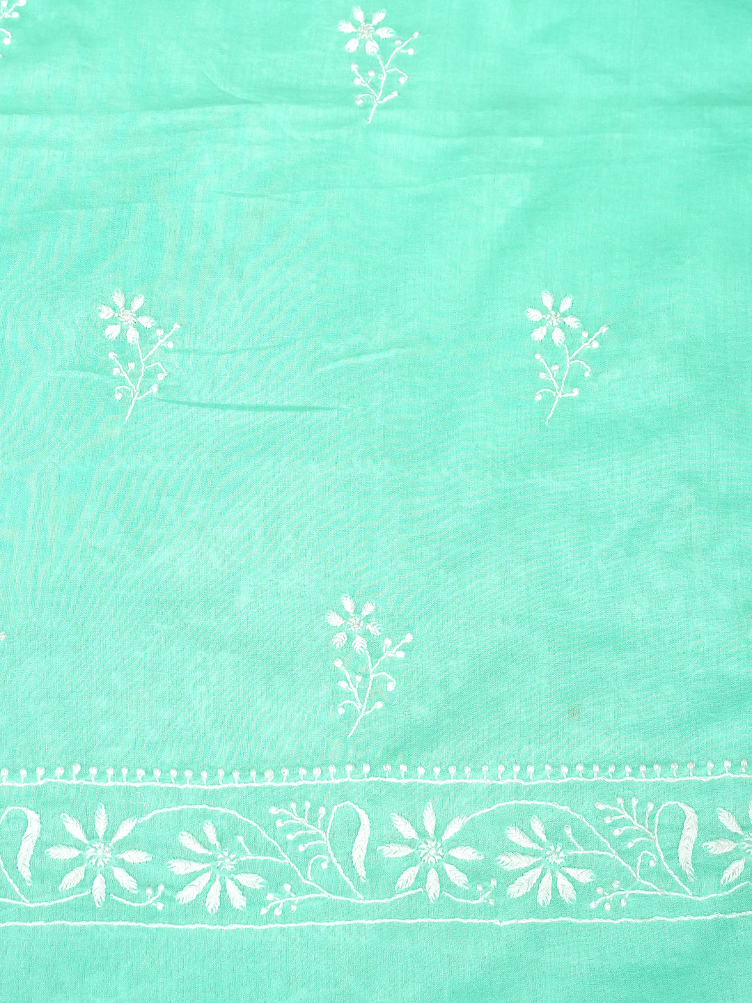 Ada Hand Embroidered Sea Green Cotton Lucknowi Chikankari Unstitched Kurta Dupatta Set 01A642083