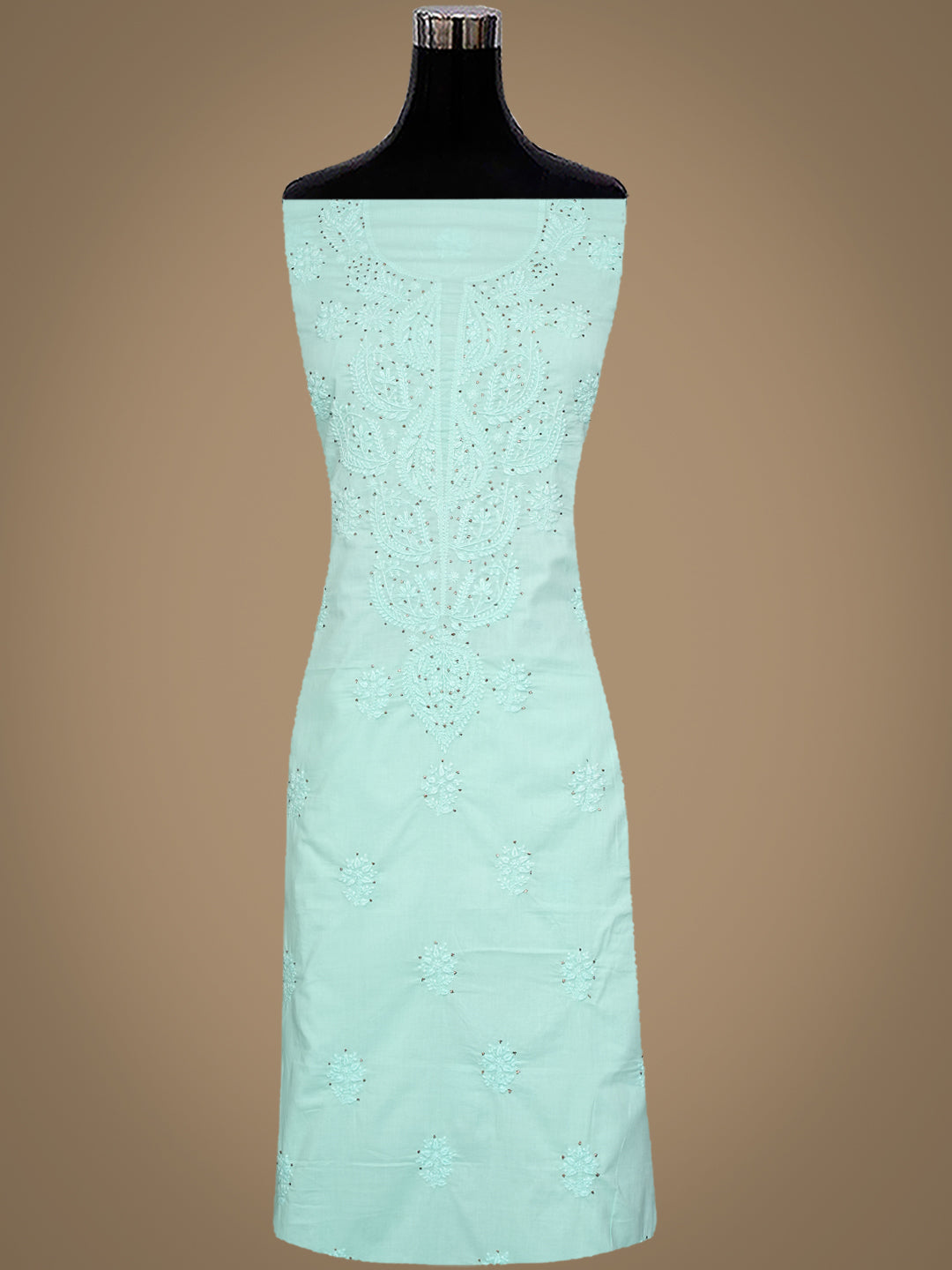 Ada Hand Embroidered Sea Green Cotton Lucknowi Chikankari Unstitched Kurta Dupatta Set With Mukaish Work 01A760421