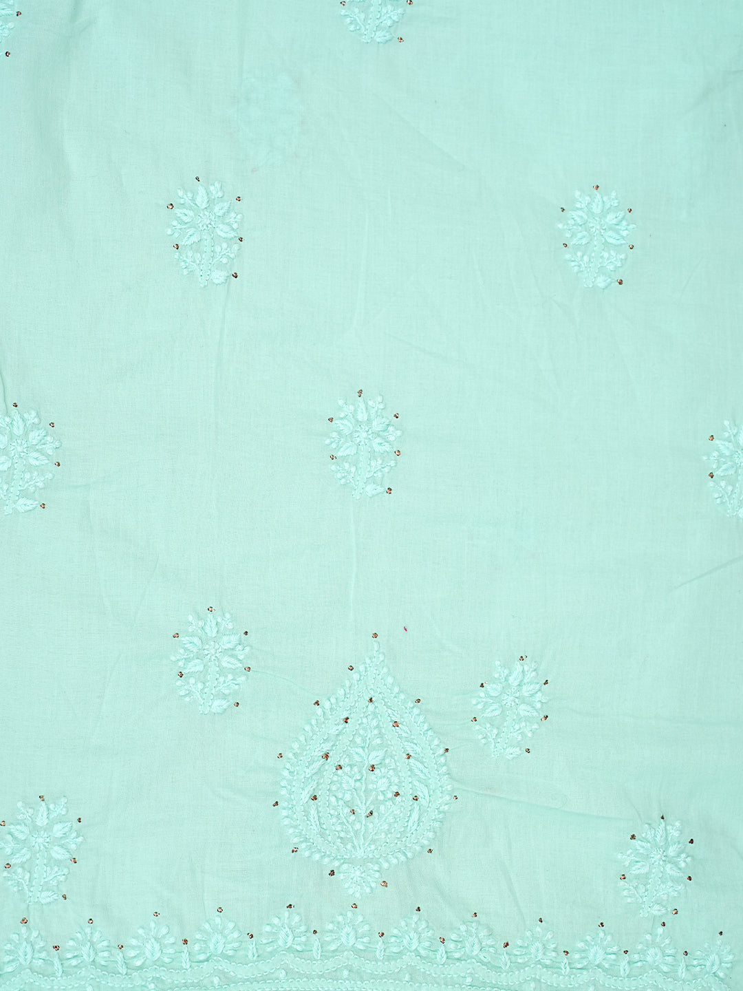 Ada Hand Embroidered Sea Green Cotton Lucknowi Chikankari Unstitched Kurta Dupatta Set With Mukaish Work 01A760421
