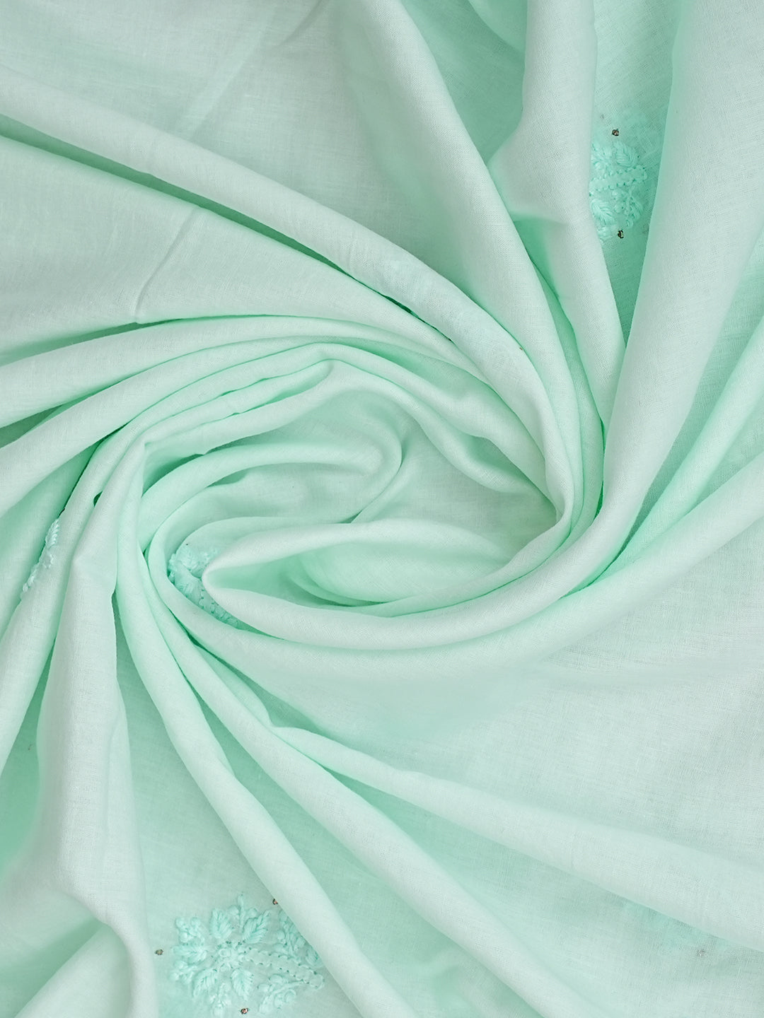Ada Hand Embroidered Sea Green Cotton Lucknowi Chikankari Unstitched Kurta Dupatta Set With Mukaish Work 01A760421