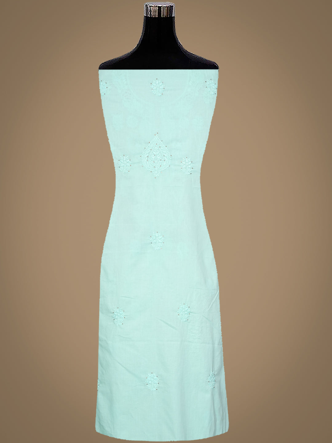 Ada Hand Embroidered Sea Green Cotton Lucknowi Chikankari Unstitched Kurta Dupatta Set With Mukaish Work 01A760421