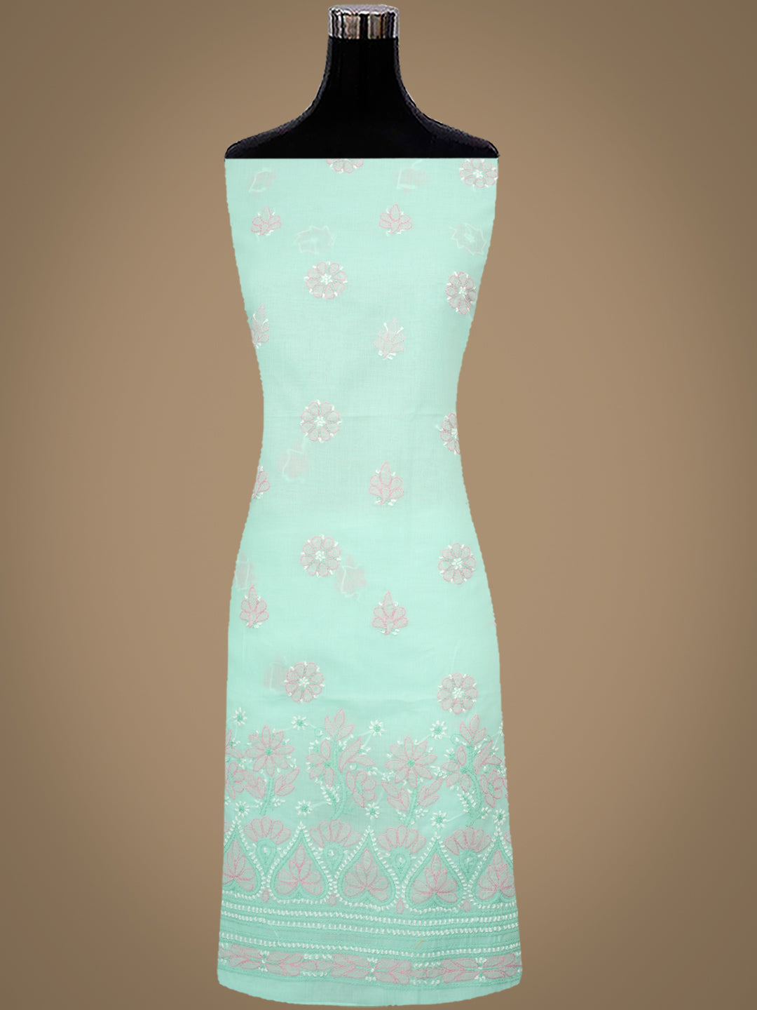 Ada Hand Embroidered Sea Green Cotton Lucknowi Chikankari Unstitched Suit Piece 01A879349