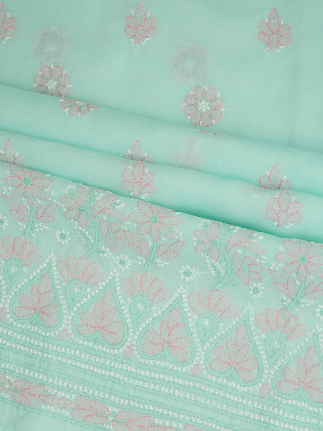 Ada Hand Embroidered Sea Green Cotton Lucknowi Chikankari Unstitched Suit Piece 01A879349