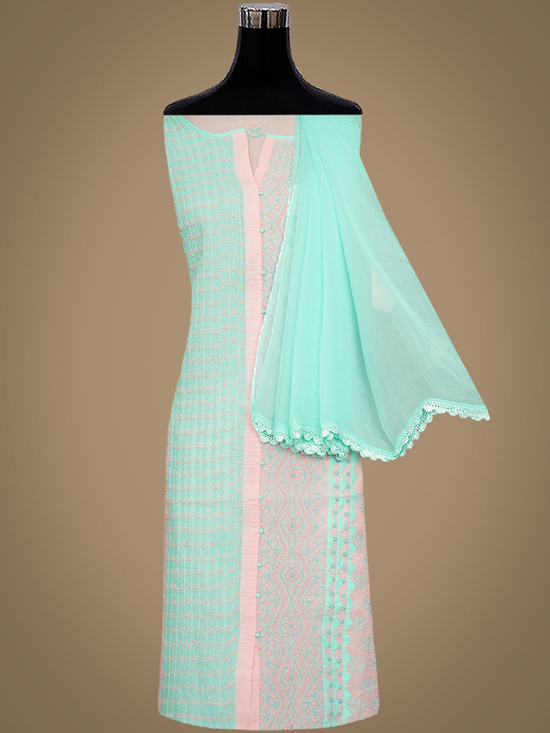Ada Hand Embroidered Sea Green Cotton Lucknowi Chikankari Unstitched Suit Piece 01A993022
