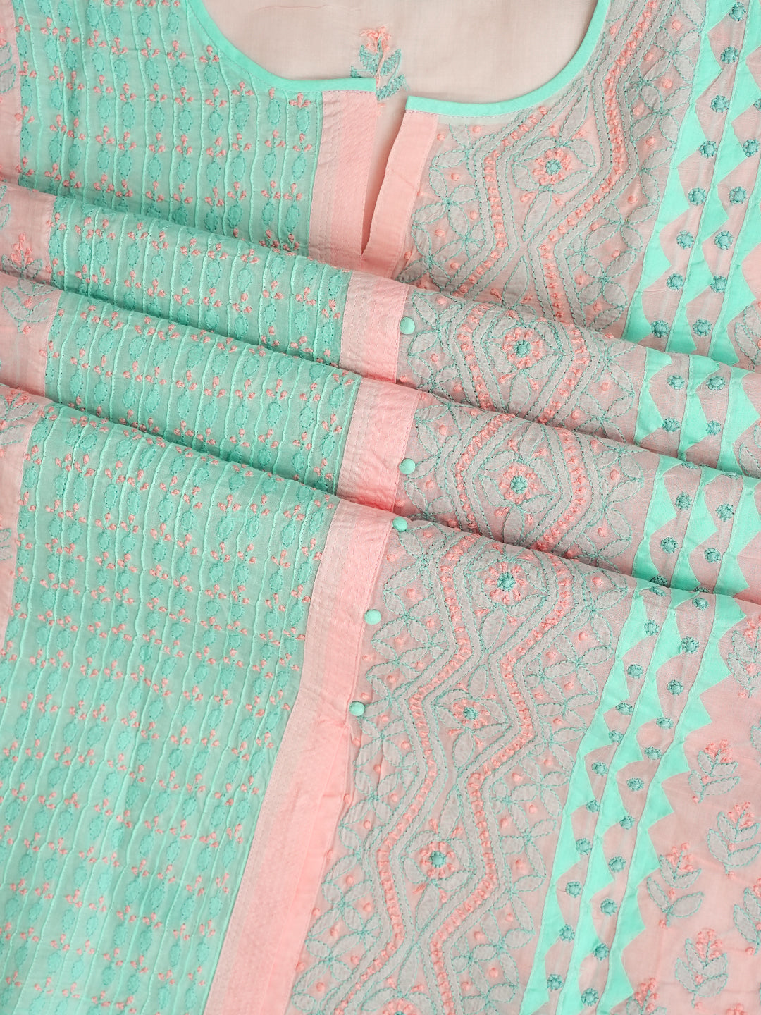 Ada Hand Embroidered Sea Green Cotton Lucknowi Chikankari Unstitched Suit Piece 01A993022