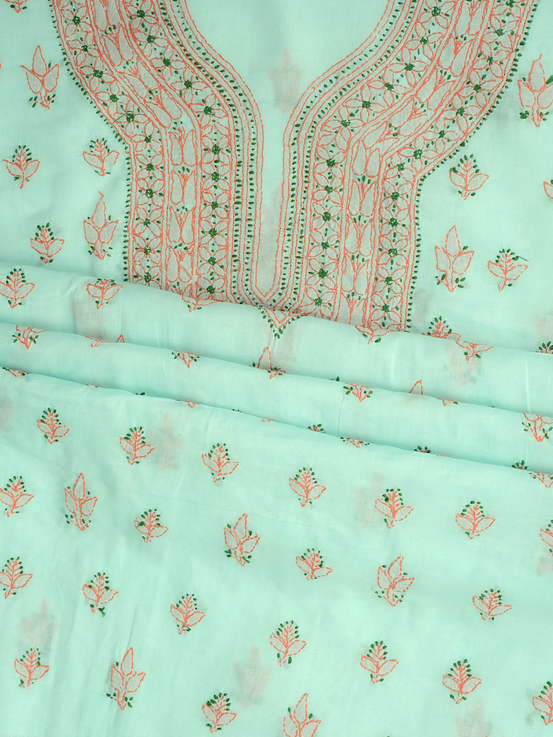 Ada Hand Embroidered Sea Green Cotton Lucknowi Chikankari Unstitched Suit Piece With Chiffon Dupatta 01A1001697_2