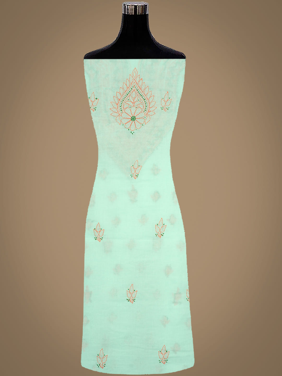Ada Hand Embroidered Sea Green Cotton Lucknowi Chikankari Unstitched Suit Piece With Chiffon Dupatta 01A1001697_5