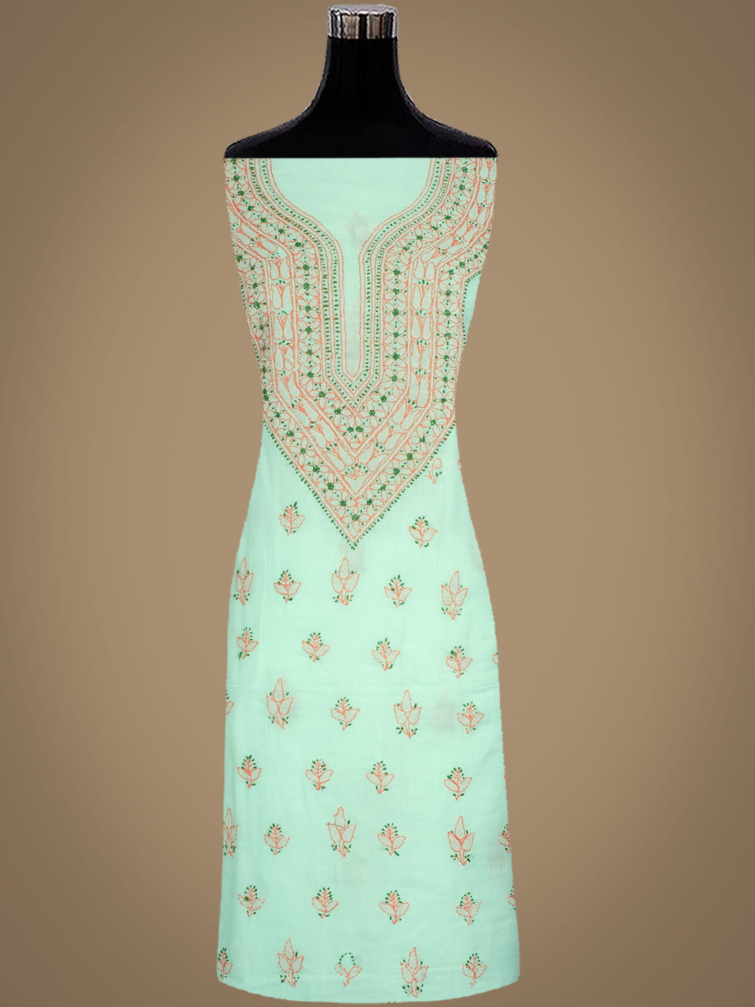 Ada Hand Embroidered Sea Green Cotton Lucknowi Chikankari Unstitched Suit Piece With Chiffon Dupatta 01A1001697_6