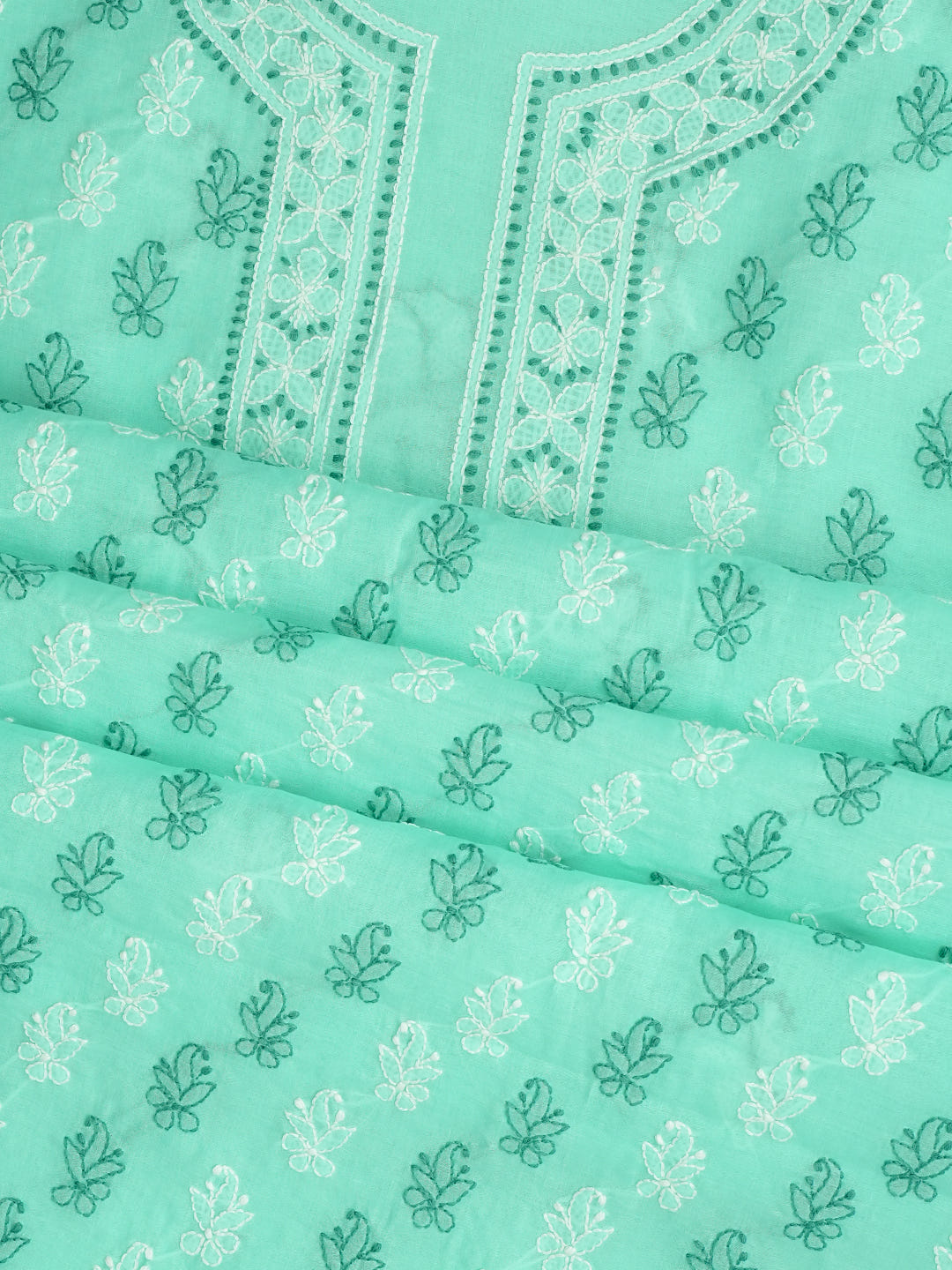 Ada Hand Embroidered Sea Green Cotton Lucknowi Chikankari Unstitched Suit Piece With Chiffon Dupatta 01A1010383_6