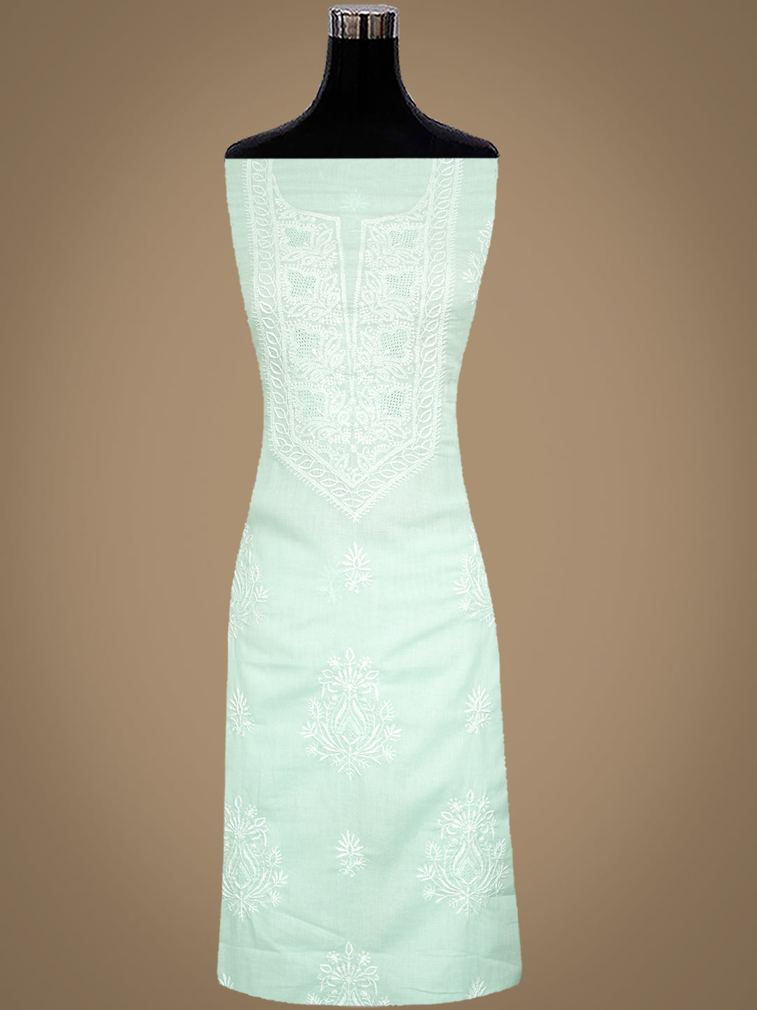 Ada Hand Embroidered Sea Green Cotton Lucknowi Chikankari Unstitched Suit Piece With Chiffon Dupatta 01A773700