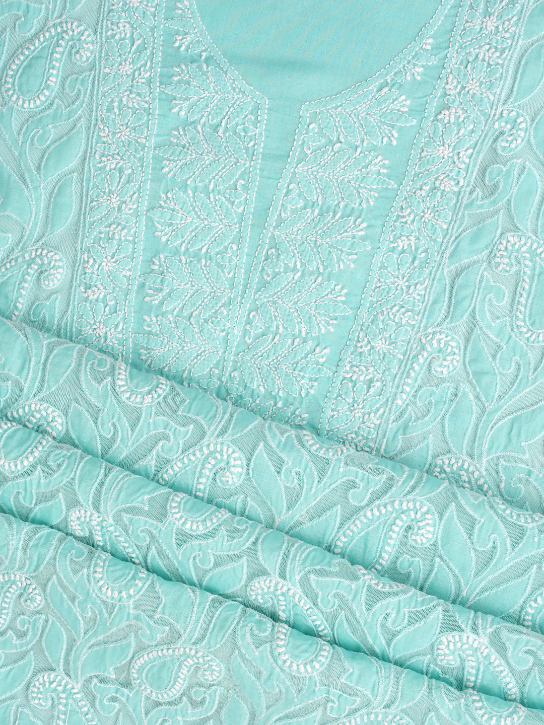 Ada Hand Embroidered Sea Green Cotton Lucknowi Chikankari Unstitched Suit Piece With Chiffon Dupatta 01A821967_6