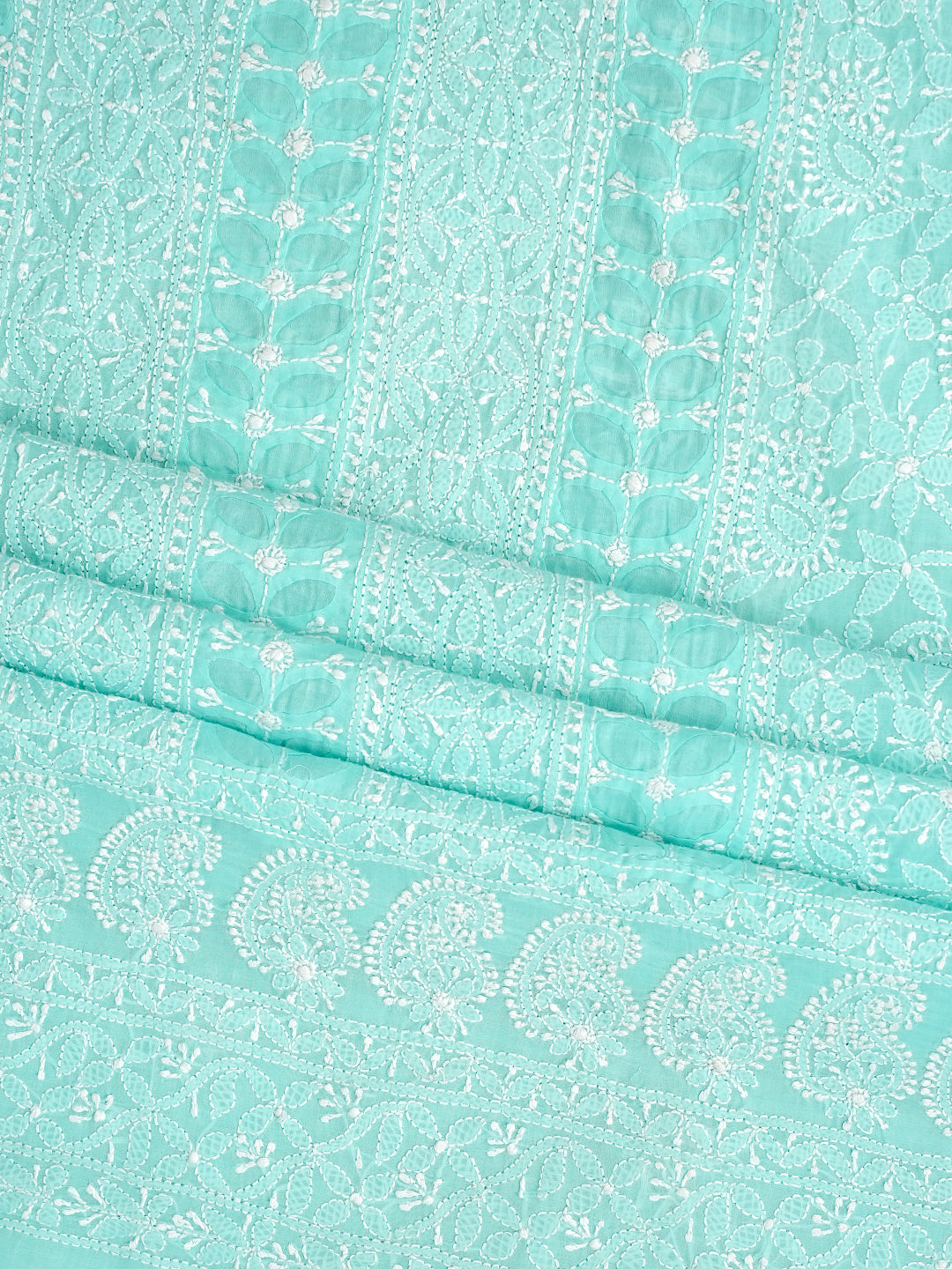 Ada Hand Embroidered Sea Green Cotton Lucknowi Chikankari Unstitched Suit Piece With Chiffon Dupatta 01A900222