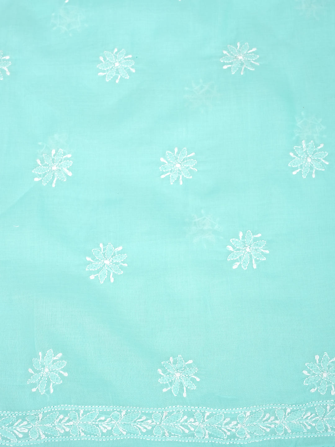 Ada Hand Embroidered Sea Green Cotton Lucknowi Chikankari Unstitched Suit Piece With Chiffon Dupatta 01A900222