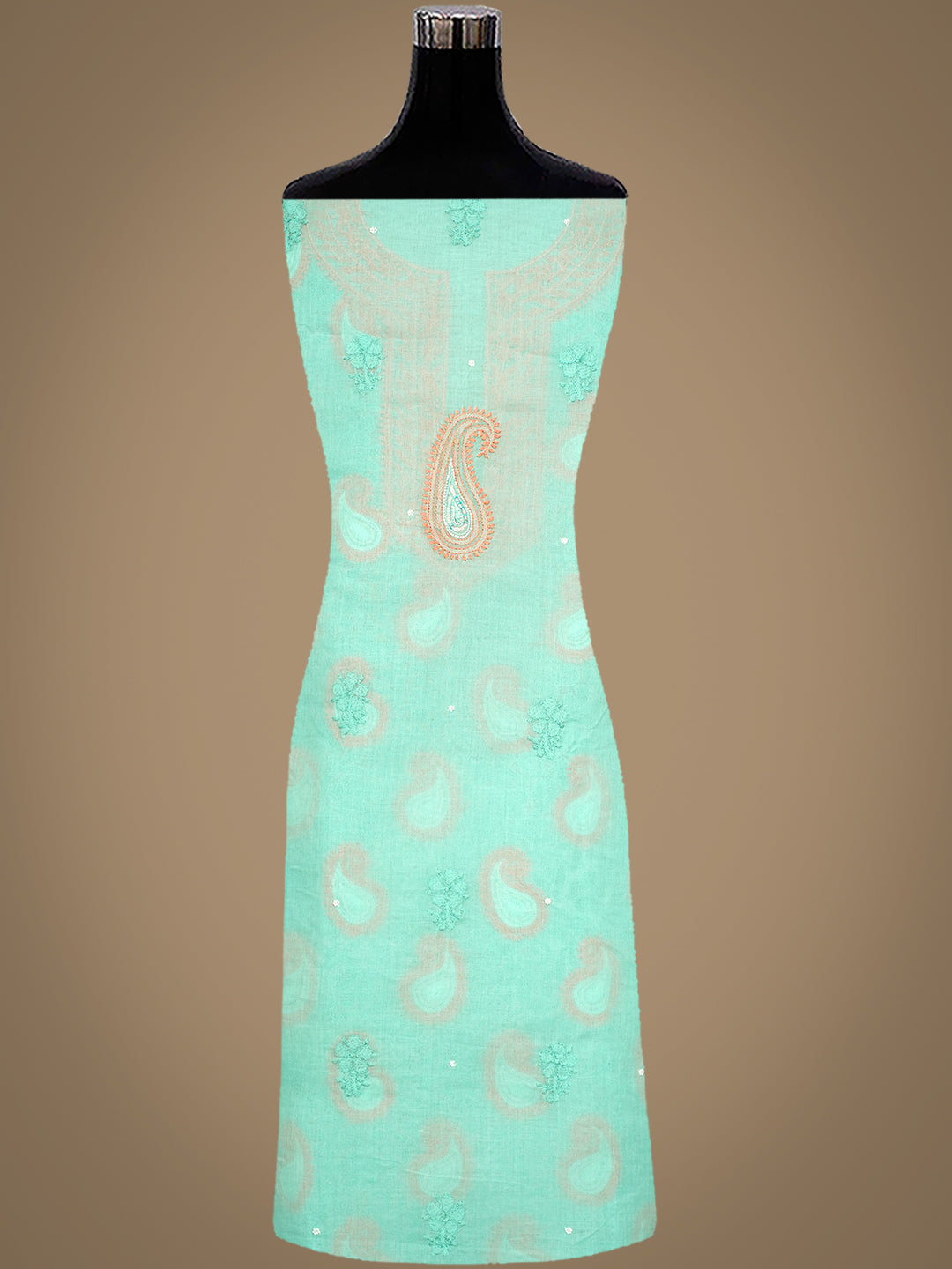 Ada Hand Embroidered Sea Green Cotton Lucknowi Chikankari Unstitched Suit Set With Chiffon Dupatta, Pearl and Sequinned Work 01A985624