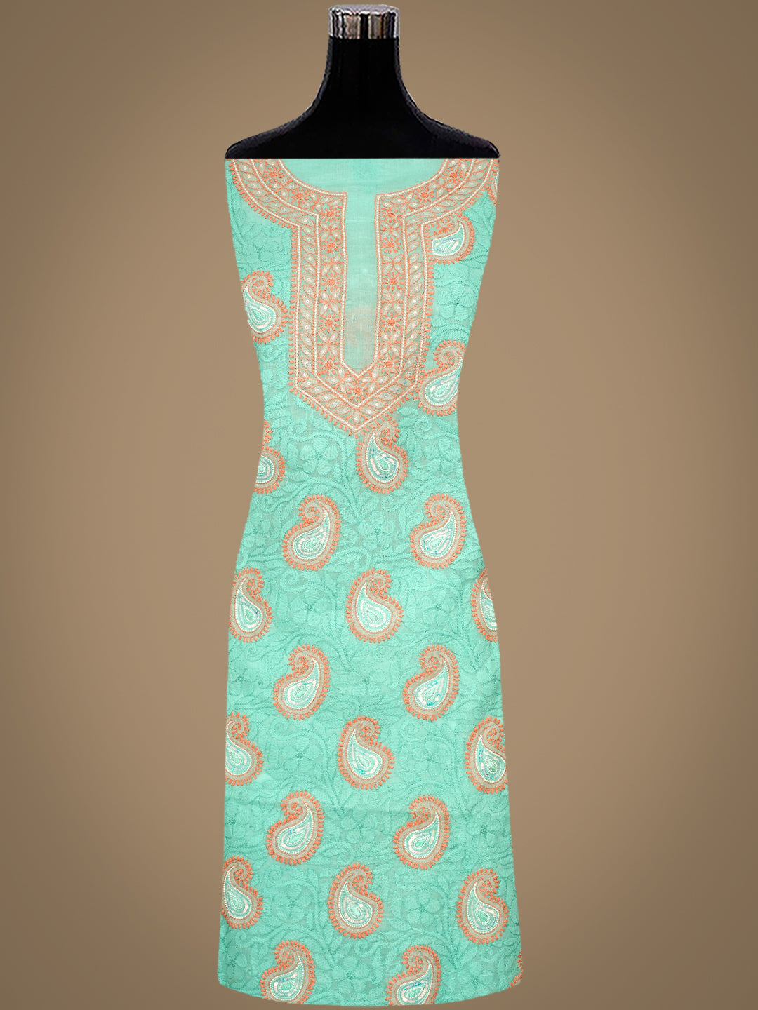 Ada Hand Embroidered Sea Green Cotton Lucknowi Chikankari Unstitched Suit Set With Pearl Work 01A985624
