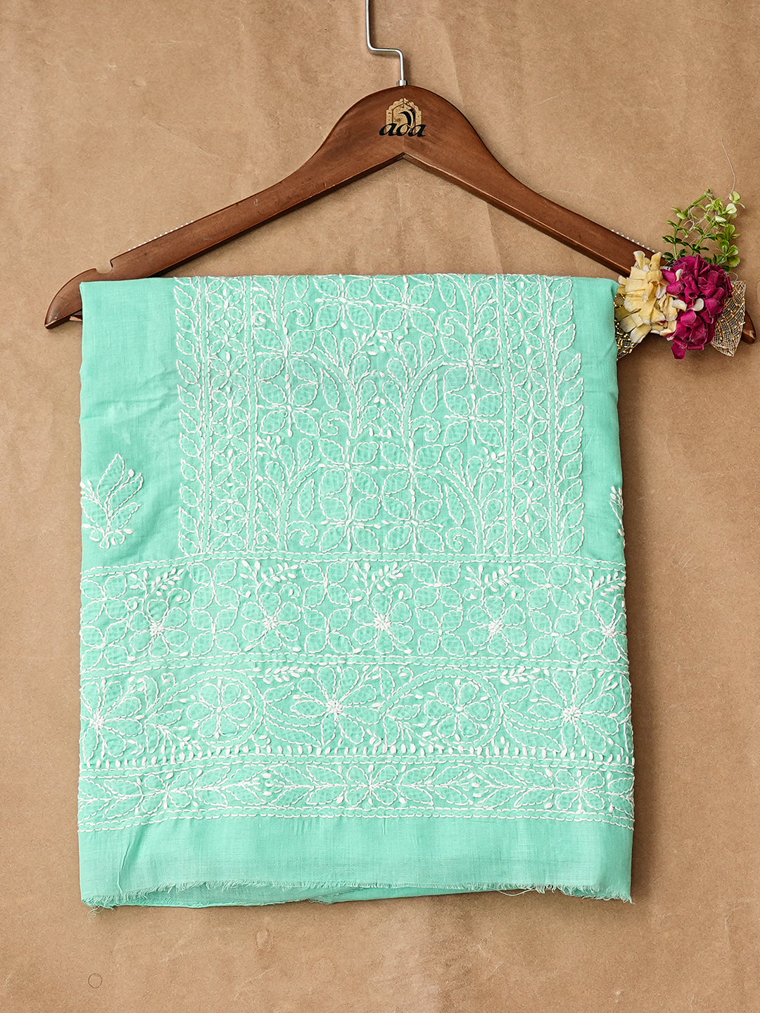 Ada Hand Embroidered Sea Green Cotton lucknowi Chikankari Unstitched Kurta 01A703923