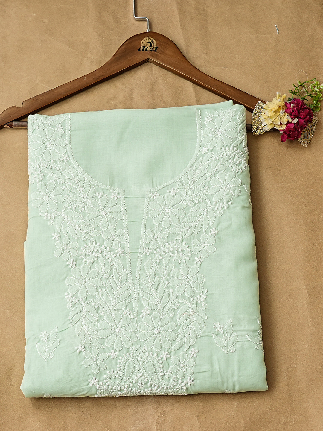 Ada Hand Embroidered Sea Green Cotton lucknowi Chikankari Unstitched Kurta 01A991893
