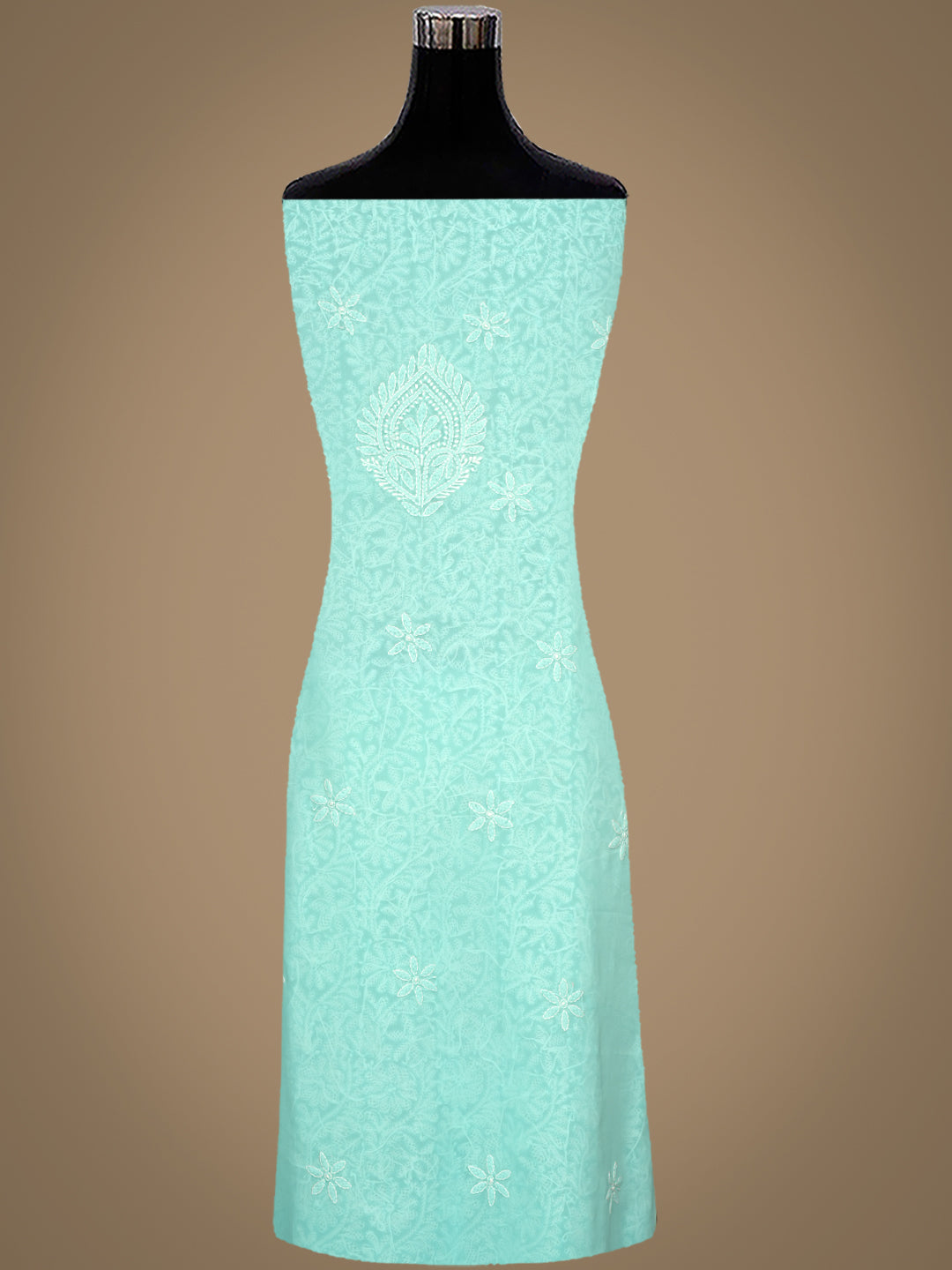 Ada Hand Embroidered Sea Green Faux Georgette Lucknowi Chikankari Unstitched Kurta Dupatta Set 01A373593
