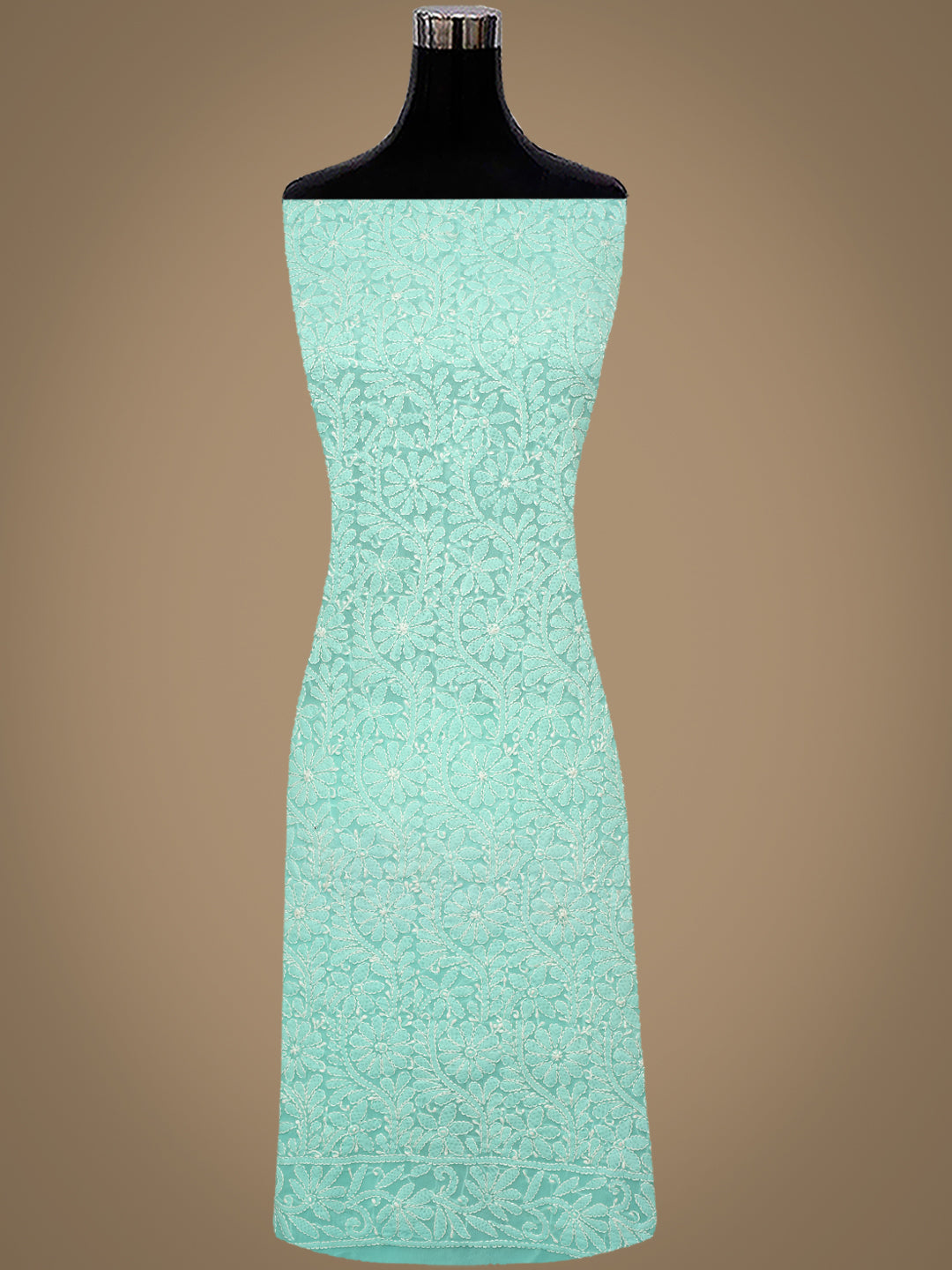 Ada Hand Embroidered Sea Green Faux Georgette Lucknowi Chikankari Unstitched Kurta Dupatta Set 01A373593