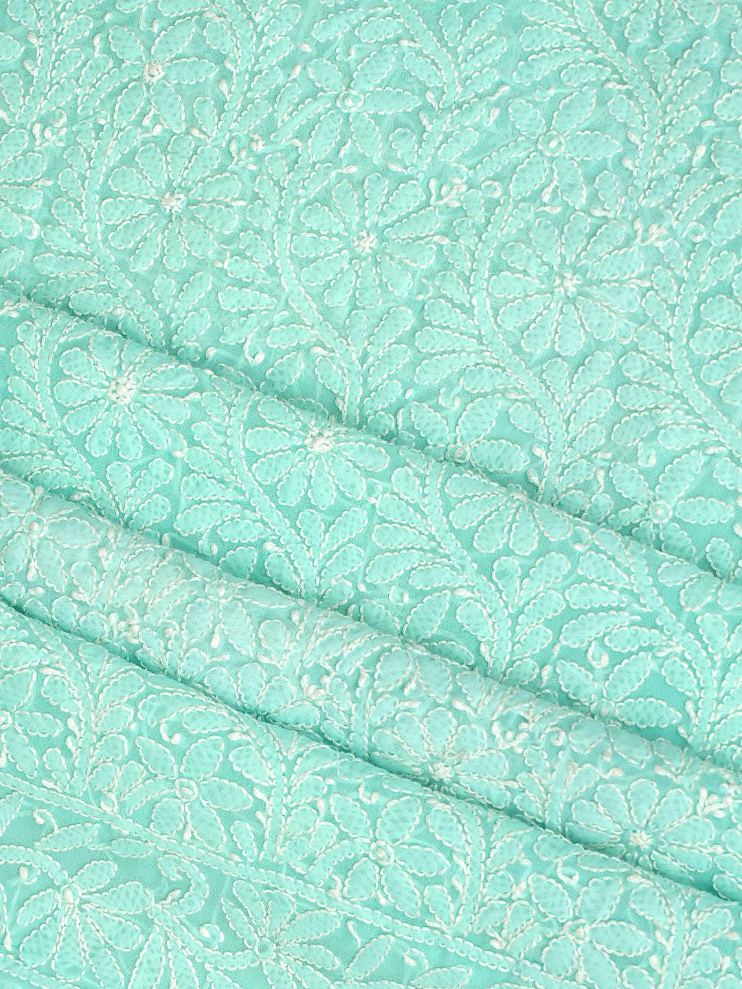 Ada Hand Embroidered Sea Green Faux Georgette Lucknowi Chikankari Unstitched Kurta Dupatta Set 01A373593