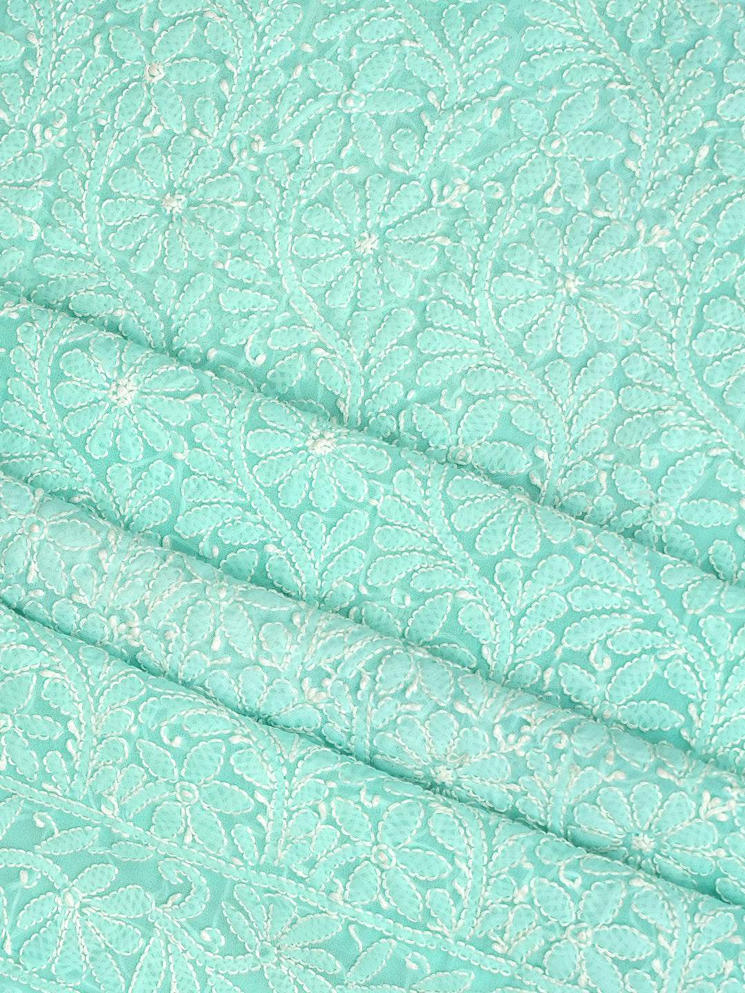 Ada Hand Embroidered Sea Green Faux Georgette Lucknowi Chikankari Unstitched Kurta Dupatta Set 01A373593