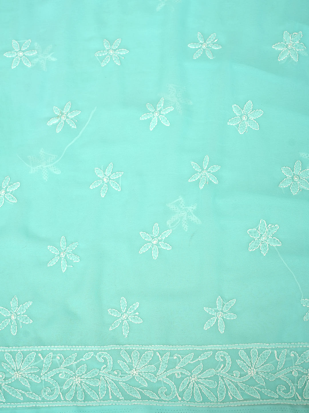 Ada Hand Embroidered Sea Green Faux Georgette Lucknowi Chikankari Unstitched Kurta Dupatta Set 01A373593