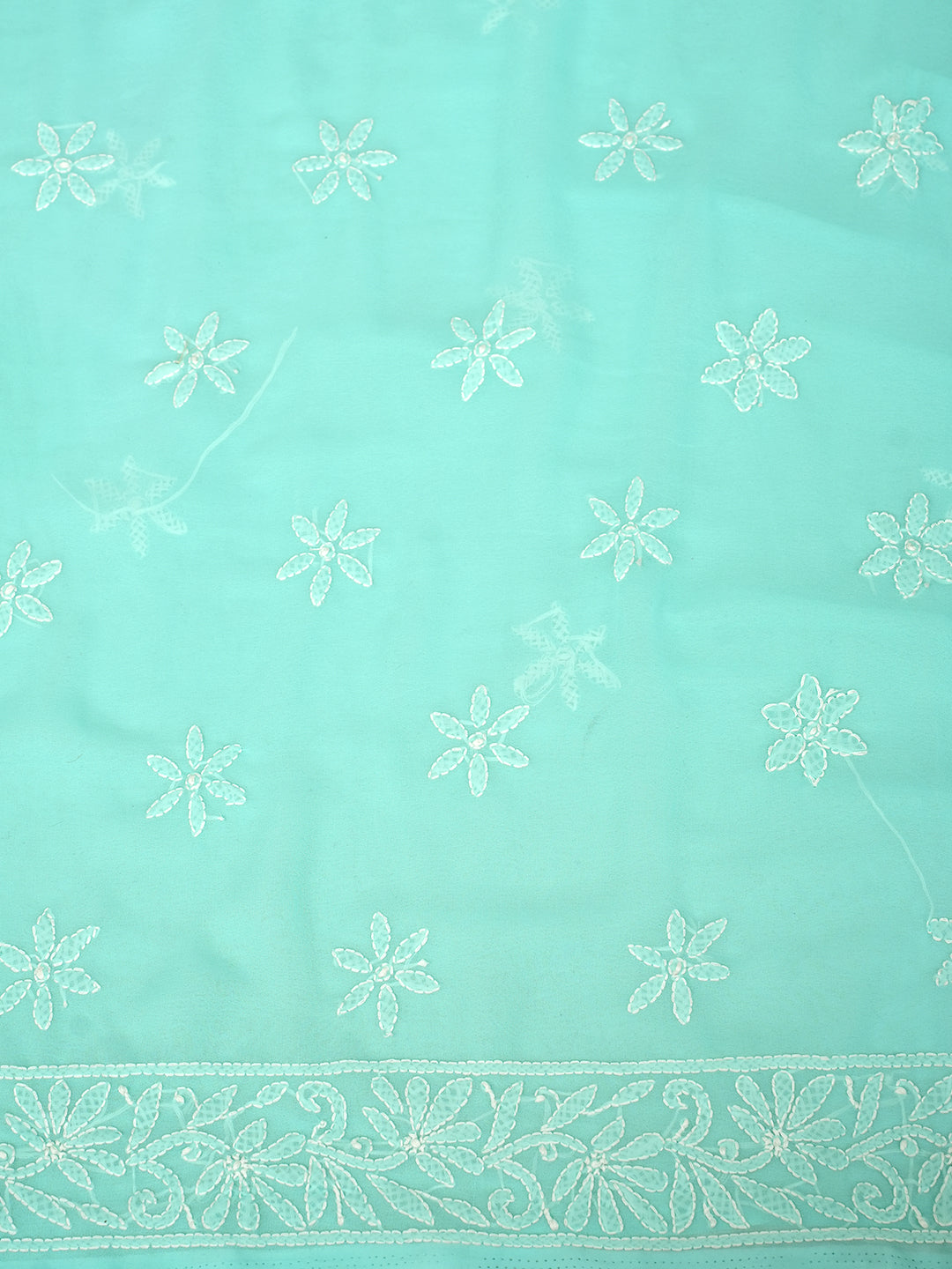 Ada Hand Embroidered Sea Green Faux Georgette Lucknowi Chikankari Unstitched Kurta Dupatta Set 01A373593