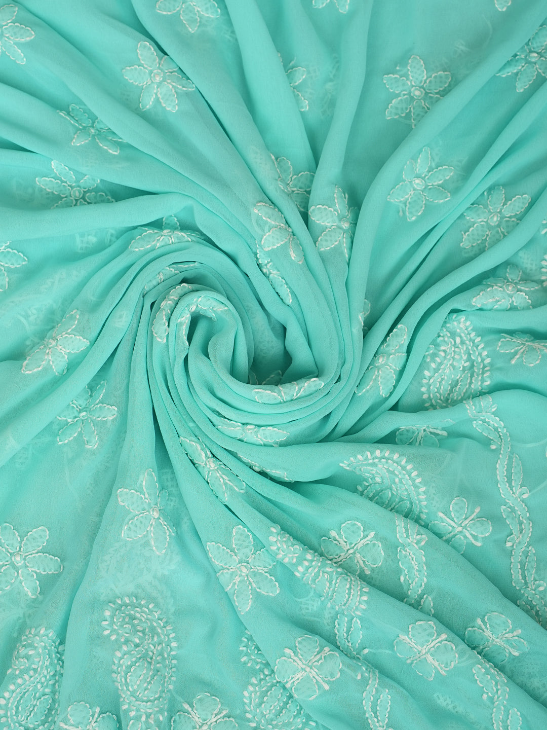 Ada Hand Embroidered Sea Green Faux Georgette Lucknowi Chikankari Unstitched Kurta Dupatta Set 01A373593