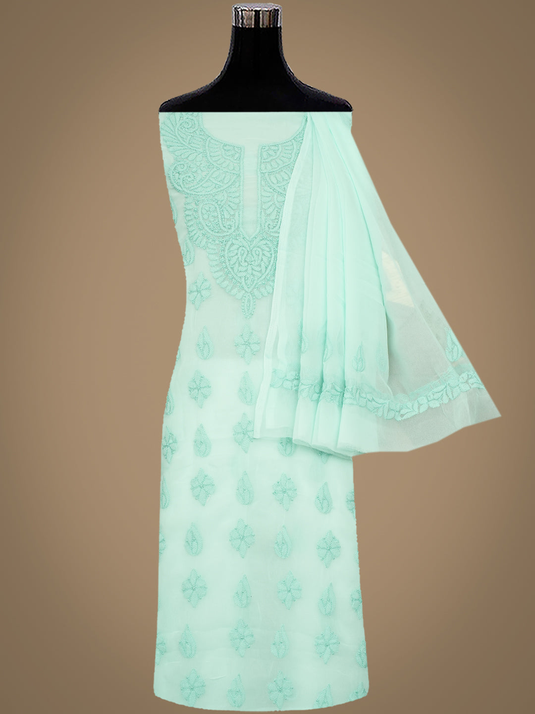 Ada Hand Embroidered Sea Green Faux Georgette Lucknowi Chikankari Unstitched Suit Piece 01A1002564