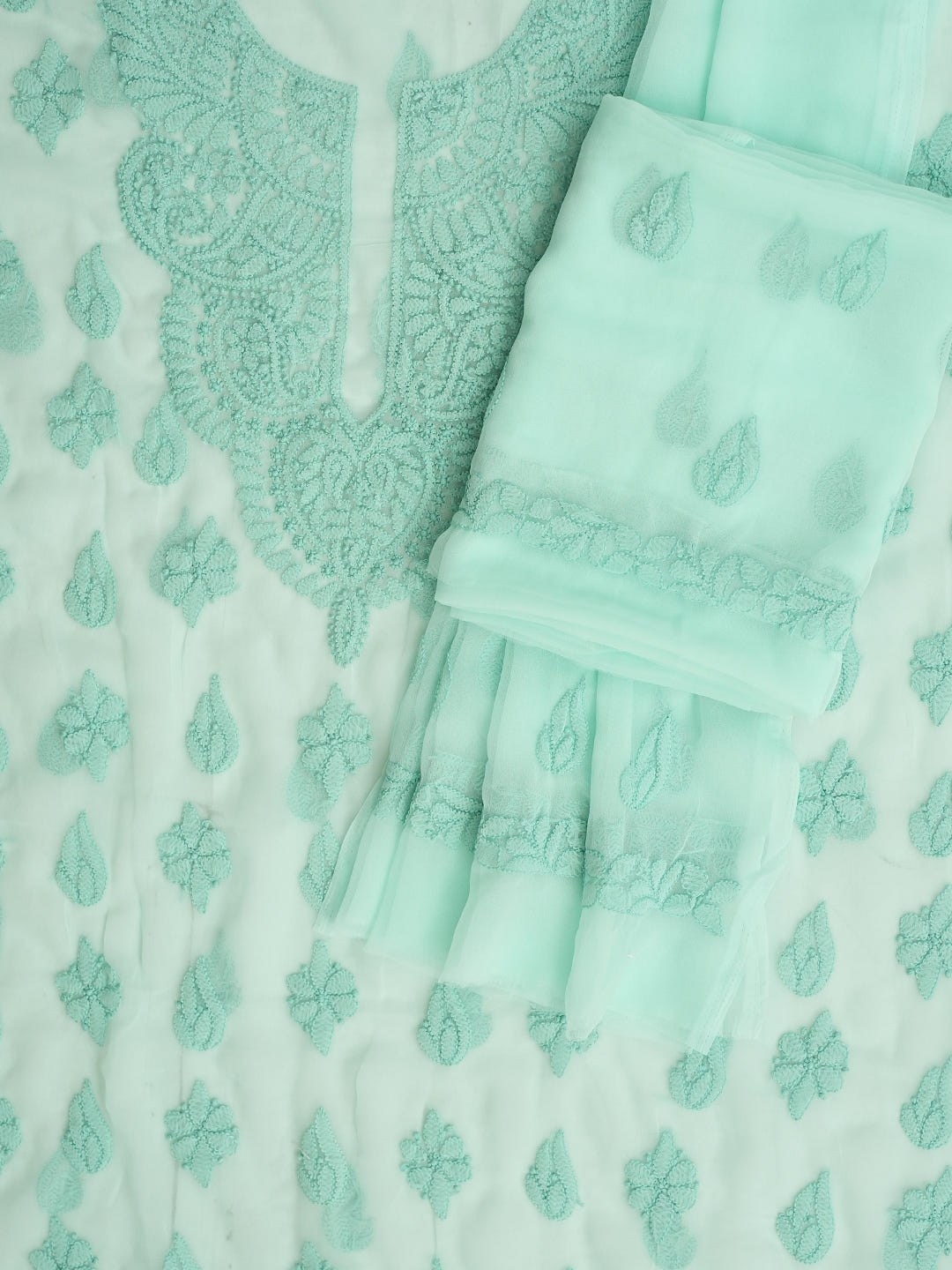 Ada Hand Embroidered Sea Green Faux Georgette Lucknowi Chikankari Unstitched Suit Piece 01A1002564