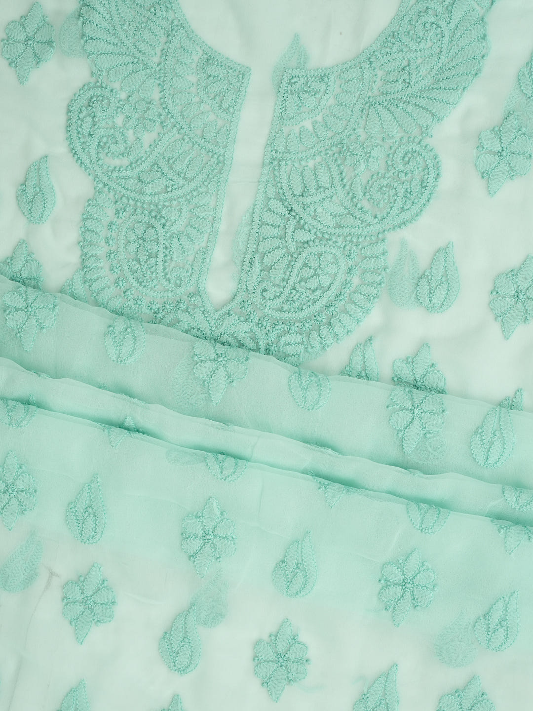 Ada Hand Embroidered Sea Green Faux Georgette Lucknowi Chikankari Unstitched Suit Piece 01A1002564