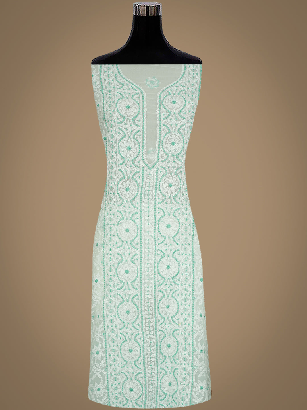 Ada Hand Embroidered Sea Green Faux Georgette Lucknowi Chikankari Unstitched Suit Piece 01A977933